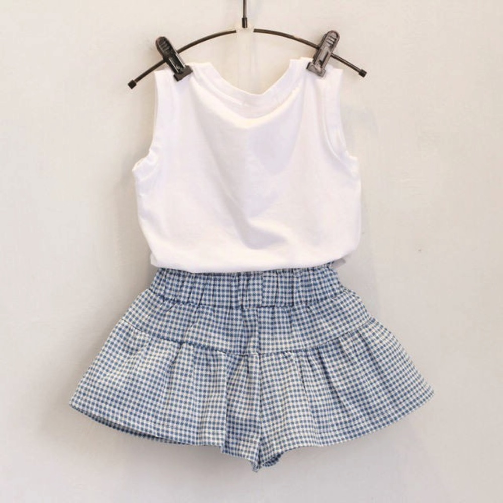 Toddler Girls Sleeveless Skort Set -Checkered Blue - Picture 5 of 6